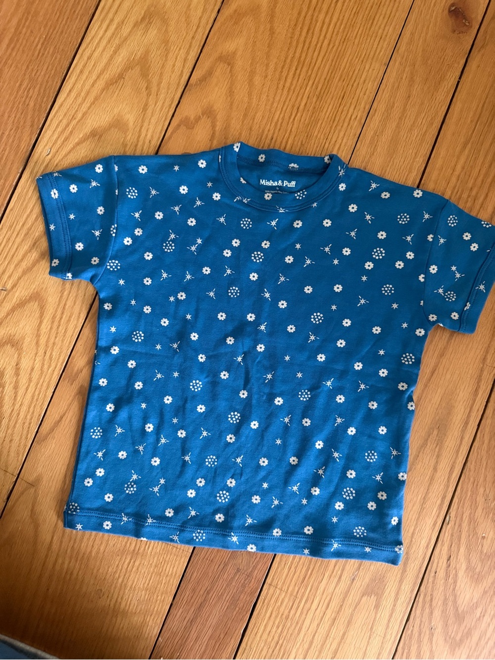 Misha And Puff Teal Blue Floral Short Sleeve Tee